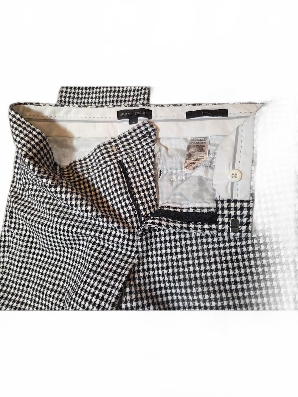 Banana Republic Sloan Houndstooth Ankle Pants Size 10 Black White Slim Fit - Picture 8 of 11